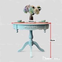 Bàn ăn tròn D94cm Vintage xanh có hoa văn nổi - BA3