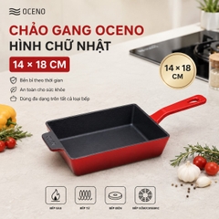 Chảo gang Oceno hình chữ nhật, size 14x18cm, màu đỏ mã OFR-1358