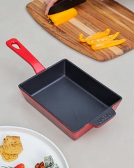 Chảo gang Oceno hình chữ nhật, size 14x18cm, màu đỏ mã OFR-1358
