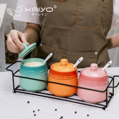 Bộ 3 hũ gốm sứ đựng gia vị Kaiyo Rainbowl kèm giá đựng