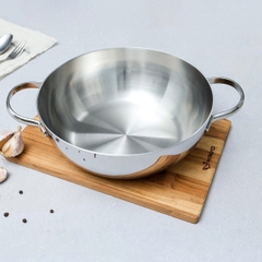 Chảo đúc inox 18/10 đáy 3 lớp, thân đáy liền CLASSIC PRO KAIYO sâu lòng 2 tay cầm (chảo không vung) size 16-20-24cm