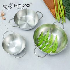 Chảo đúc inox 18/10 đáy 3 lớp, thân đáy liền CLASSIC PRO KAIYO sâu lòng 2 tay cầm (chảo không vung) size 16-20-24cm