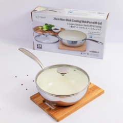 Chảo inox đúc nguyên khối thân đáy liền 5 lớp phủ chống dính ceramic Kaiyo