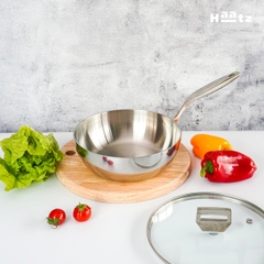 Chảo sâu lòng Inox 316 liền khối Haatz đáy 3 lớp sâu lòng vung kính dùng mọi loại bếp