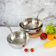 Chảo sâu lòng Inox 316 liền khối Haatz đáy 3 lớp sâu lòng vung kính dùng mọi loại bếp