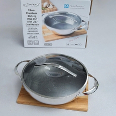 Chảo 2 tay - Nồi lẩu inox 18/10 chống dính hoa văn nổi KAIYO Quantinium Silver Crown 24cm - 28cm