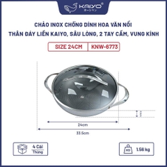 Chảo 2 tay - Nồi lẩu inox 18/10 chống dính hoa văn nổi KAIYO Quantinium Silver Crown 24cm - 28cm