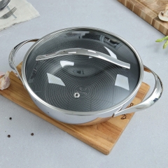 Chảo 2 tay - Nồi lẩu inox 18/10 chống dính hoa văn nổi KAIYO Quantinium Silver Crown 24cm - 28cm