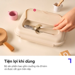 Hộp cơm inox 316L cho bé LocknLock Little Love LST980 1.05L kèm túi đựng và muỗng nĩa