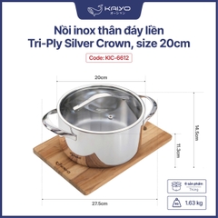 Bộ nồi inox 18/10 KAIYO thân đáy liền Tri-Ply Silver Crown