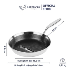 Chảo đúc inox chống dính hoa văn nổi 3 lớp đáy liền Tri-Ply Kaiyo (Chảo nông)