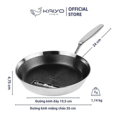 Chảo đúc inox chống dính hoa văn nổi 3 lớp đáy liền Tri-Ply Kaiyo (Chảo nông)