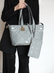 MEDIUM DIOR TOUJOURS BAG STONE GRAY MACROCANNAGE CALFSKIN M2821OSHJ_M41G - LIKE AUTH 99%