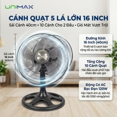 Quạt Sàn Công Nghiệp 16 Inch Hai Đầu 360° Unimax UMDFV-1651ST (120W)