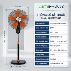 Quạt Đứng Công Nghiệp 20 Inch Hai Đầu 360° Unimax UMDFV-3340 (170W)