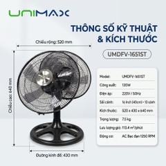 Quạt Sàn Công Nghiệp 16 Inch Hai Đầu 360° Unimax UMDFV-1651ST (120W)