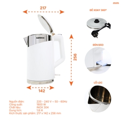 Ấm Đun Siêu Tốc Nanoco NKT1817DG / NKT1817W