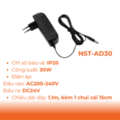 Phụ Kiện Đèn: Bộ Nguồn Trực Tiếp DC24V Dùng Cho LED Trong Nhà Nanoco NST-AD30