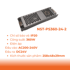 Phụ Kiện Đèn Bộ Nguồn Tổ Ong DC24V Dùng Cho LED Dây Trong Nhà Nanoco NST-PS360-24-2