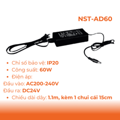 Phụ Kiện Đèn Bộ Nguồn Trực Tiếp DC24V Dùng Cho LED Trong Nhà Nanoco NST-AD60