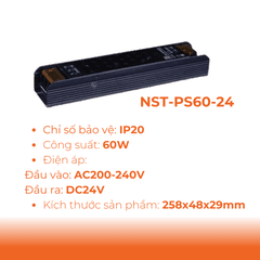 Phụ Kiện Đèn: Bộ Nguồn Tổ Ong DC24V Dùng Cho LED Dây Trong Nhà Nanoco NST-PS60-24