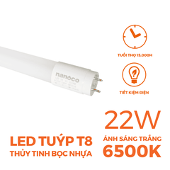 Đèn Tuýp T8 Thủy Tinh Bọc Nhựa Nanoco NT8T22