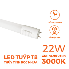 Đèn Tuýp T8 Thủy Tinh Bọc Nhựa Nanoco NT8T22