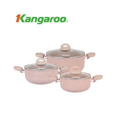 Bộ Nồi Kangaroo KG933 3 Nồi 18x20x24cm (Hồng)