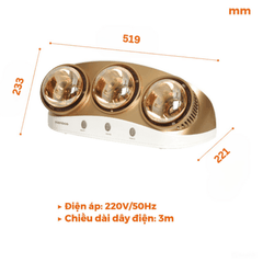 Đèn Sưởi Gắn Tường Ba Bóng Nanoco NBH626G