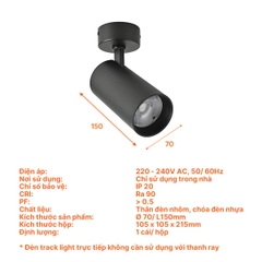 Đèn Rọi Thân Đen T2 Nanoco Sora Series NTRS20B