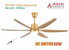 Quạt Trần Đèn Cao Cấp 6 Cánh Asia Lighting QT13-DV-01 (Đồng vàng quý tộc)