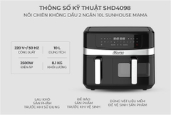 Nồi Chiên Không Dầu 2 Ngăn 10L Sunhouse Mama SHD4098