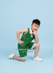 Cho thuê đồ nhảy nam hiện đại mầm non, cấp 1 - Xanh lá kim sa (Ếch xanh)