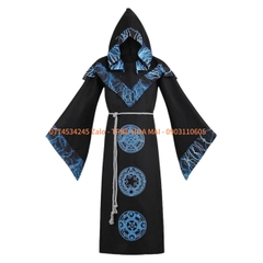 Cho thuê đồ múa, trang phục hóa trang Halloween áo choàng phù thủy đen hoa văn xanh đẹp, chất lượng, uy tín, giá tốt