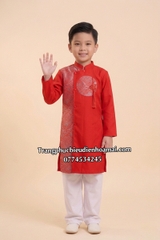 Cho thuê trang phục áo dài thiếu nhi xanh đỏ đáp gấm ô tròn đẹp, chất lượng, giá tốt
