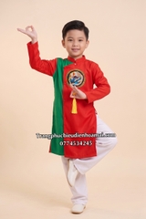 Cho thuê trang phục áo dài thiếu nhi xanh đỏ ô tròn đẹp, chất lượng, giá tốt