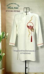 Cho thuê áo dài nam cách tân trắng gấm đính hạt cao cấp đẹp, chất lượng