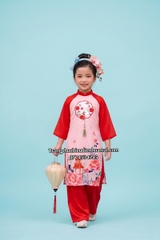 Cho thuê trang phục áo dài thiếu nhi đỏ hoa hồng đẹp, chất lượng, giá tốt