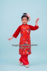 Cho thuê trang phục áo dài thiếu nhi đỏ tay nhung đẹp, chất lượng, giá tốt