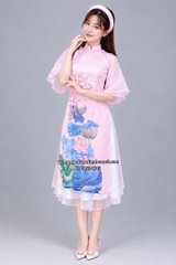 Cho thuê đồ áo dài nữ cách tân hồng sen váy trắng đẹp, chất lượng giá tốt