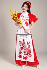 Cho thuê áo dài nữ cách tân trắng đỏ xếp ly đẹp, giá tốt