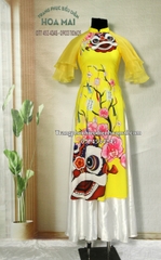 Cho thuê trang phục áo dài nữ cách tân vàng in lân mịn, đẹp, giá tốt
