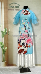 Cho thuê trang phục áo dài nữ cách tân xanh dương in lân mịn, đẹp, giá tốt