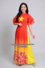 Cho thuê trang phục áo dài nữ đỏ sao vàng sóng biển lụa mịn, đẹp, co giãn, chất lượng