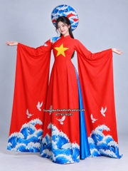 Cho thuê đồ múa, áo dài nữ truyền thống tà dài sao vàng hải âu đẹp, chất lượng