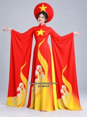 Cho thuê đồ múa, áo dài nữ truyền thống tà dài sao vàng sóng biển đẹp, chất lượng