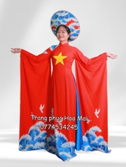 Cho thuê đồ múa, áo dài nữ truyền thống tà dài sao vàng hải âu đẹp, chất lượng
