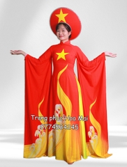 Cho thuê đồ múa, áo dài nữ truyền thống tà dài sao vàng sóng biển đẹp, chất lượng