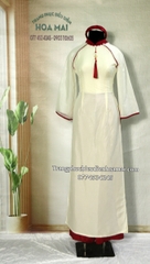 Cho thuê trang phục áo dài nữ truyền thống kem tua hạt đỏ 4 tà múa vải đẹp, mịn, chất lượng giá tốt