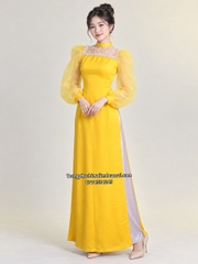 Cho thuê trang phục áo dài nữ truyền thống vàng tay bồng vải đẹp, mịn, chất lượng giá tốt
